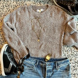 Pink Rose Size Small Beige/Taupe Cable Knit Crew Neck Chenille Sweater